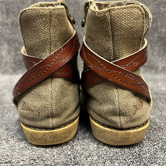 Blowfish Boot Ankle Brown Burlap Canvas Leather Strap Zip Women’s Size 10 - Picture 3 of 15